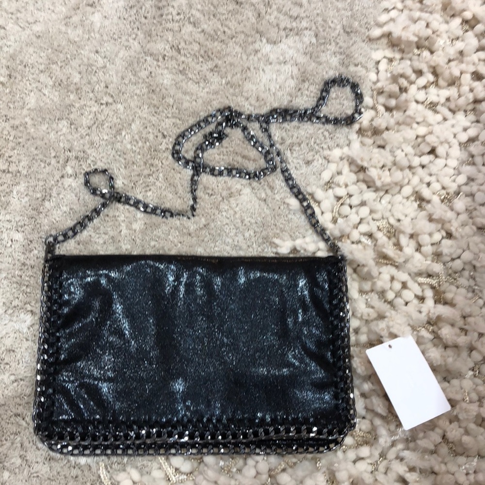 Leather and chain clutch with detachable strap
